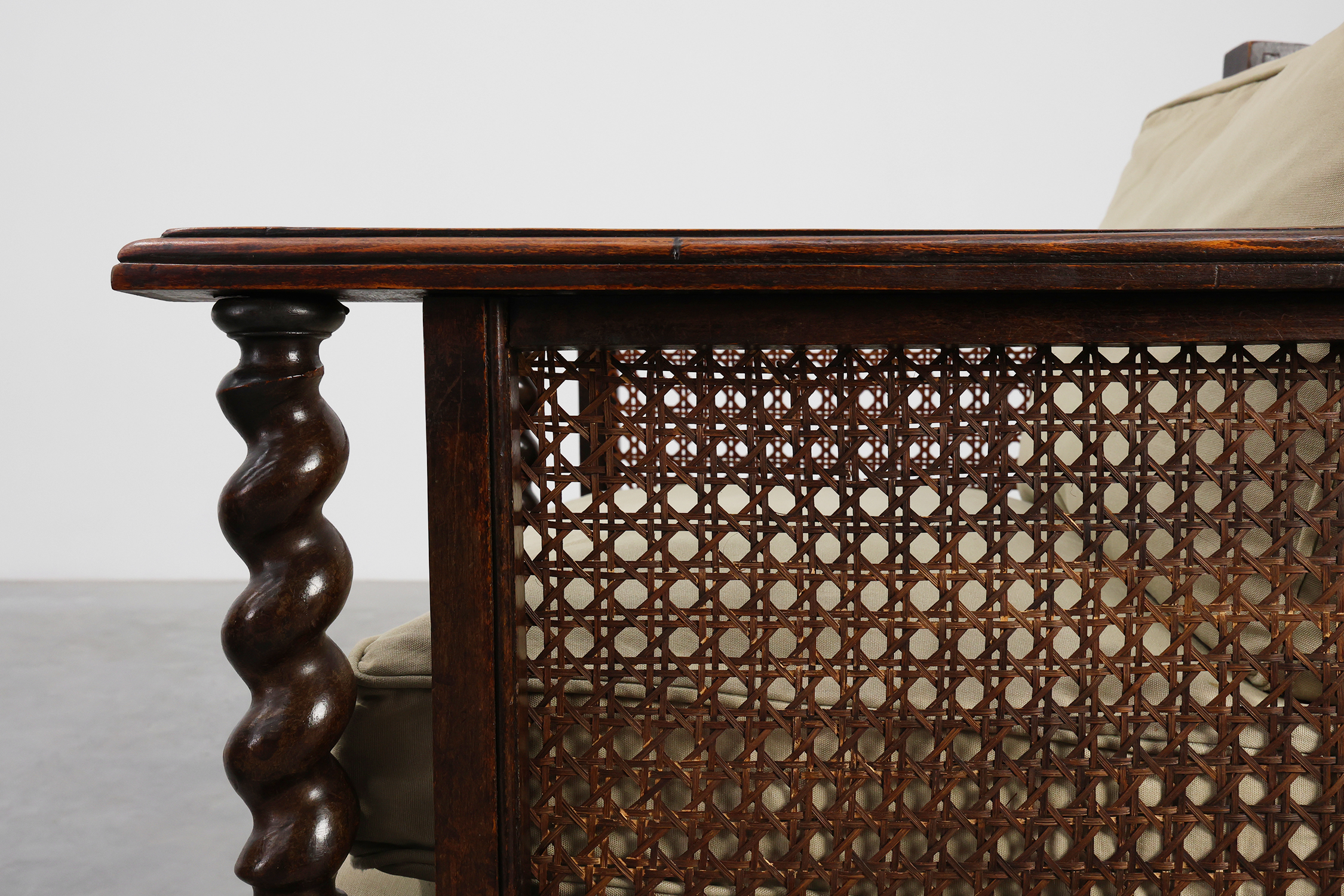 Pair of Antique English Oak and Rattan Armchairs with Twisted Details, UK ca. 1880thumbnail